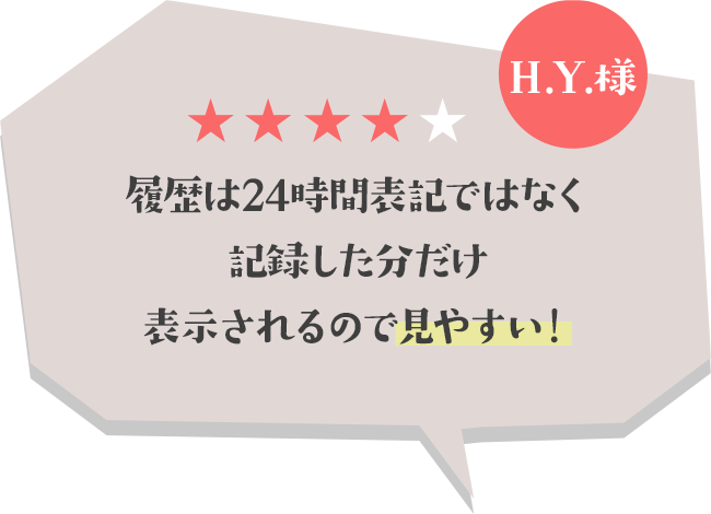 履歴は24時間表記ではなく記録した分だけ表示されるので見やすい!(H.Y.様)